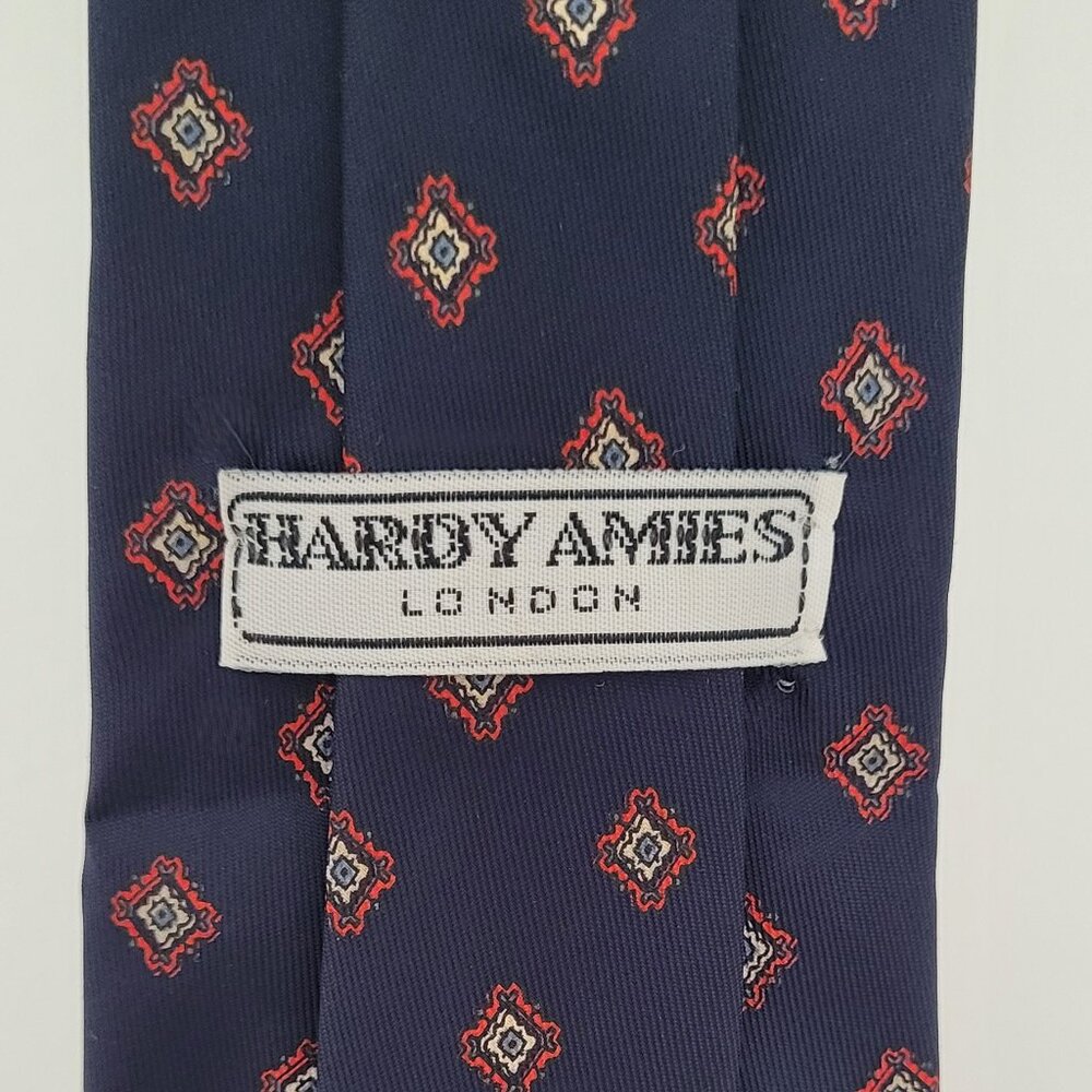 Vintage HARDY AMIES London Silk Neck Tie ~ Navy/Burgundy